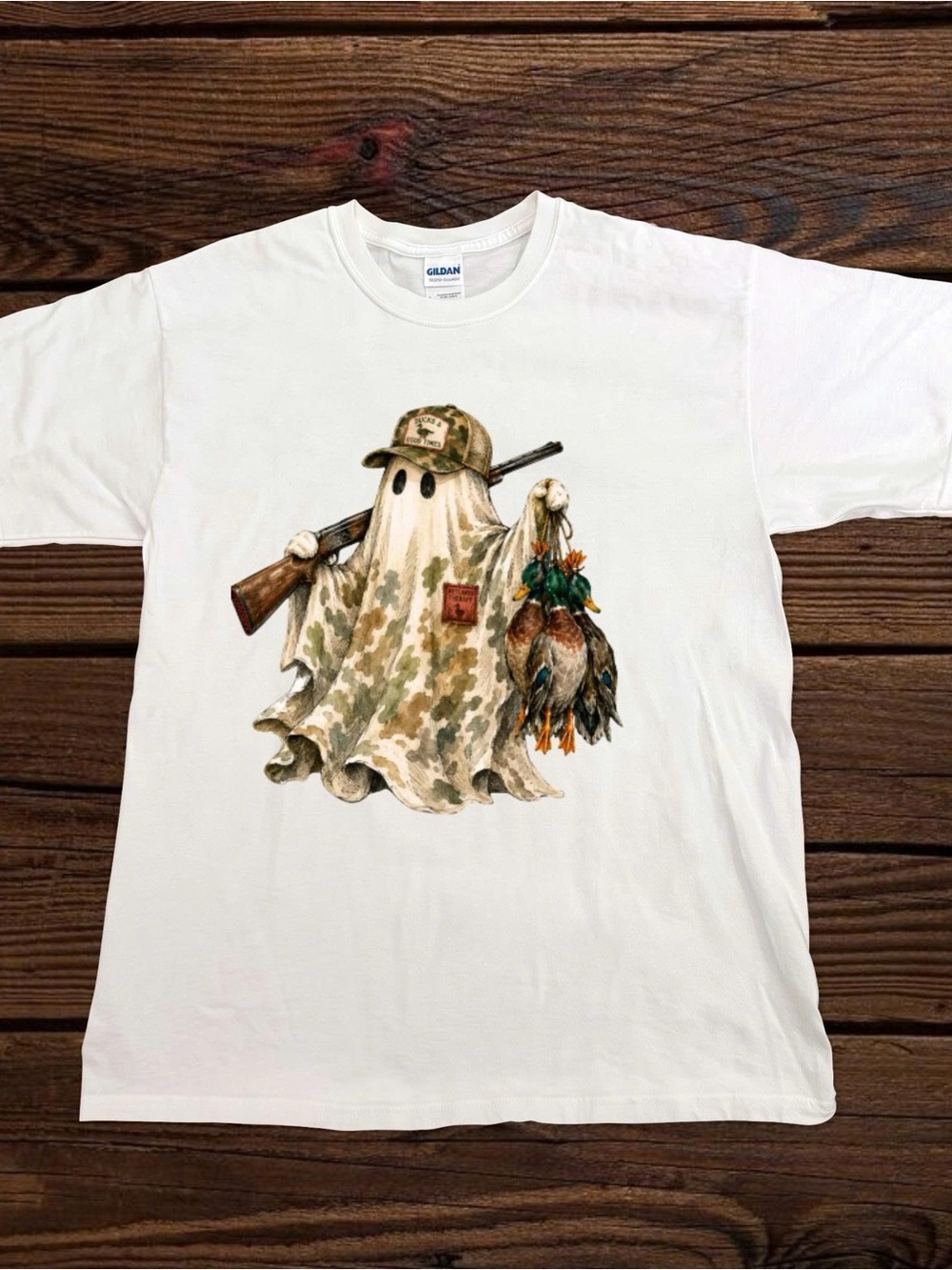 Duck Hunting Ghost Graphic Tee Funny Halloween Camo shirt